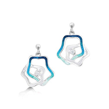  Tidal Islands Drop Earrings With Blue Enamel and Cubic Zirconia Stones