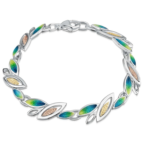 Spring Golden Leaves Silver Enamel Bracelet