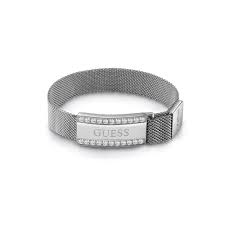 Ladies Stainless Steel Bracelet With Guess Logo Design Buckle And Swarovski Crystals