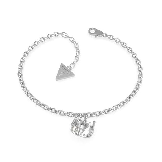 Ladies Queen Of Hearts Crown Charm Bracelet Is Stainless Steel With Swarovski Crystals