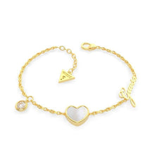  Ladies Gold Plated Heart Mother Of Pearl Bracelet