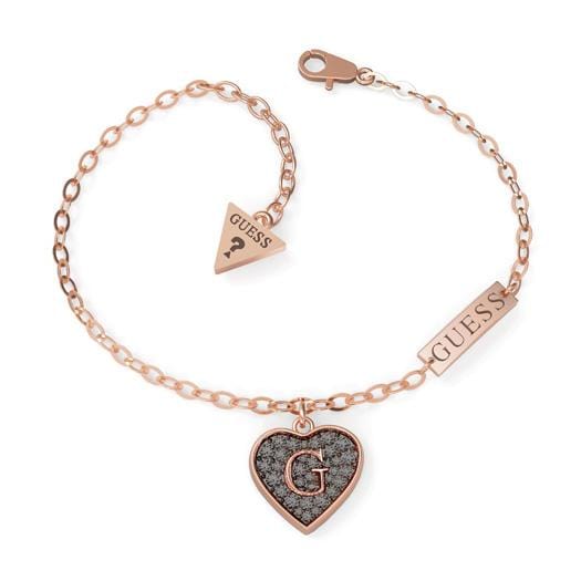 Ladies Rose Gold Plated Drop Heart Charm With G And Black Swarovski Crystals