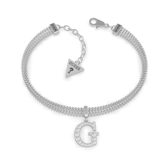 Ladies Thick Mesh Stainless Steel Bracelet With Classic G Swarovski Drop Charm