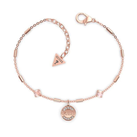 Ladies Rose Gold Plated Natural Girl Bracelet With Drop Guess Coin Charm