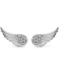 Ladies Angel Wing Stud Earrings With Swarovski Crystals