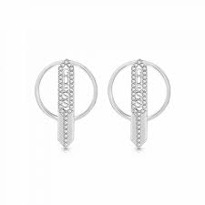 Ladies Stainless Steel Round Hexagon Drop Earrings With Swarovski Crystals