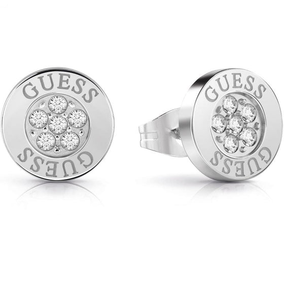 Ladies Round Stud With Signature Guess Writing And Swarovski Crystals