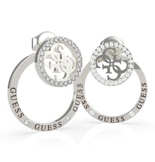  Ladies Small Hoop Stainless Steel With Classic Guess Logo Earrings And Swarovski Crystals