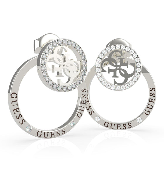 Ladies Small Hoop Stainless Steel With Classic Guess Logo Earrings And Swarovski Crystals