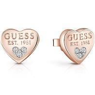 Ladies Rose Gold Heart Classic Guess Earrings With Swarovski Crystals