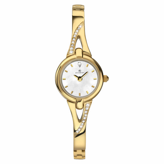 Ladies Gold Plated Bracelet Watch With Silver Dial And Crystals Set In The Bracelet