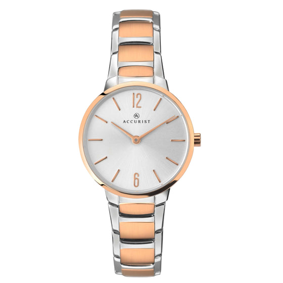 Ladies Rose Gold Plated And Stainless Steel Bracelet Watch