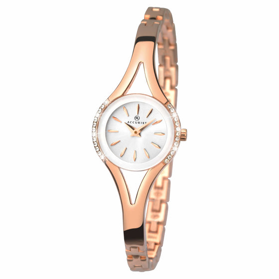 Ladies Rose Gold Plated Bracelet Watch With Stone Set Bezel