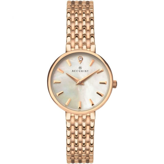 Ladies Rose Gold Plated Bracelet Watch With Mother Of Pearl Dial
