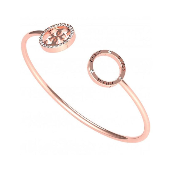 Ladies Rose Gold Plated Torque Bangle With Guess Detailing And Swarovski Crystals