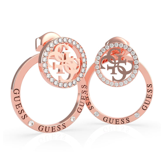 Ladies Small Hoop Rose-Gold  With Classic Guess Logo Earrings And Swarovski Crystals