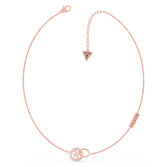 Ladies Rose Gold Plated Signature Guess Hoop Necklace With Swarovski Crystal